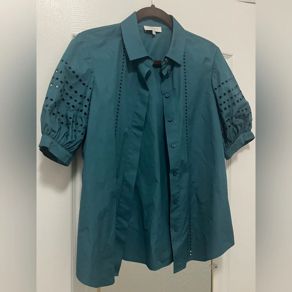 LAFAYETTE 148 NEW YORK Cowan Shirt Size Small Deep Lagoon - Picture 5 of 7